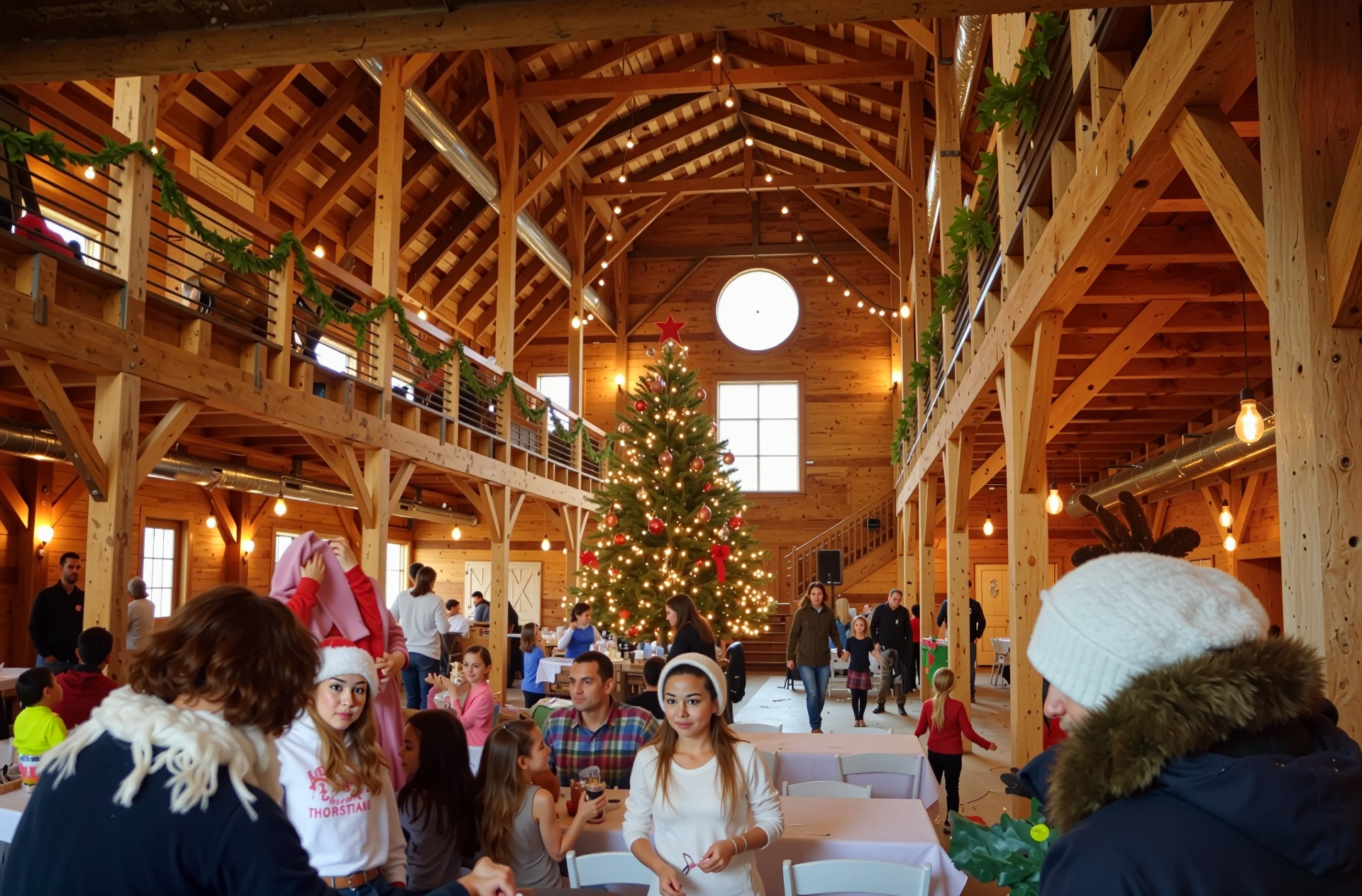 Santa greeting children at Mapleside Farms
